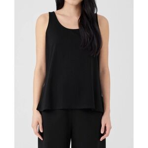 EILEEN FISHER Stretch Jersey Knit Scoop Neck Tank‎ Large Black Ultra Soft Tencel